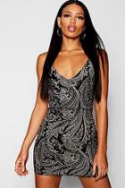 Boohoo Strappy Foiled Velvet Paisley Bodycon Dress