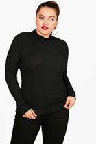 Boohoo Plus Molly Ribbed Frill High Neck Top