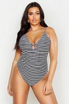 Boohoo Plus Stripe Low Lace Up Back Swimsuit