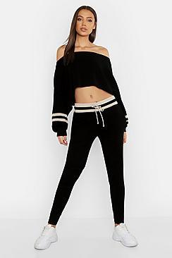Boohoo Tall Sports Stripe Crop Knitted Lounge Set