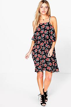 Boohoo Natalia Layer Floral Print Dress
