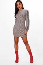 Boohoo Tess High Neck Dogtooth Frill Bodycon Dress