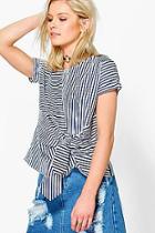 Boohoo Maisie Mixed Stripe Tie Front Shell Top