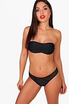 Boohoo Kenya Mesh High Leg Bandeau Bikini