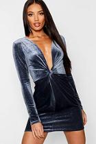 Boohoo Glitter Velvet Twist Front Plunge Bodycon Dress
