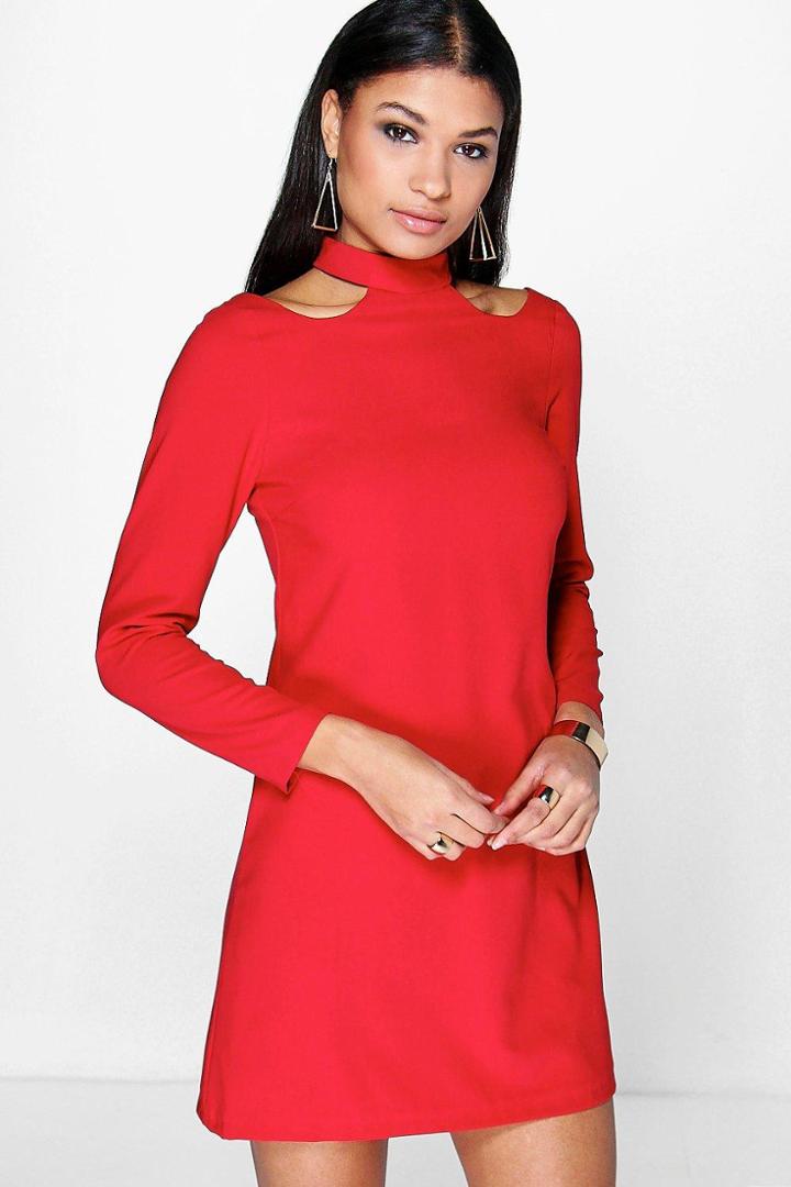 Boohoo Arianna Cold Shoulder Shift Dress Red
