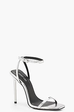 Boohoo Lily Metallic Square Toe Heels