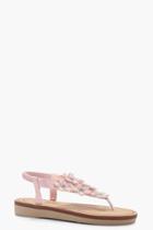 Boohoo Holly Flower Embellished Footbed Sandal Pink