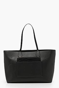 Boohoo Structured Faux Croc Panel Tote