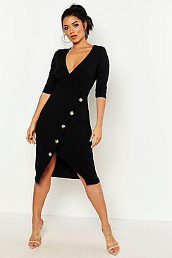 Boohoo Rib Button Front Midi Dress