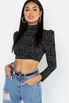 Boohoo Polka Dot High Neck Tie Waist Crop