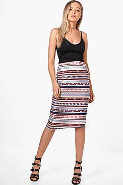 Boohoo Lara Aztec Foil Midi Skirt
