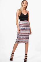 Boohoo Lara Aztec Foil Midi Skirt