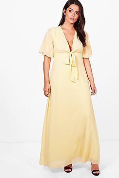 Boohoo Plus Jemima Bow Front Sleeve Chiffon Maxi Dress