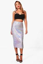 Boohoo Nadia Holographic Sequin Long Line Midi Skirt