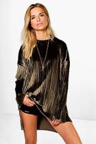 Boohoo Cara Boutique Pleated Velvet Dip  Back Tunic Top