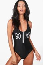Boohoo Puerto Rica Bomb Zip Bathing Suit Black