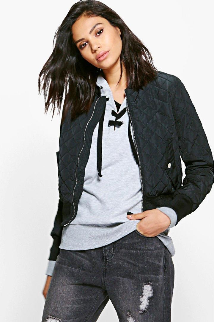 Boohoo Tia Quilted Ma1 Bomber Black