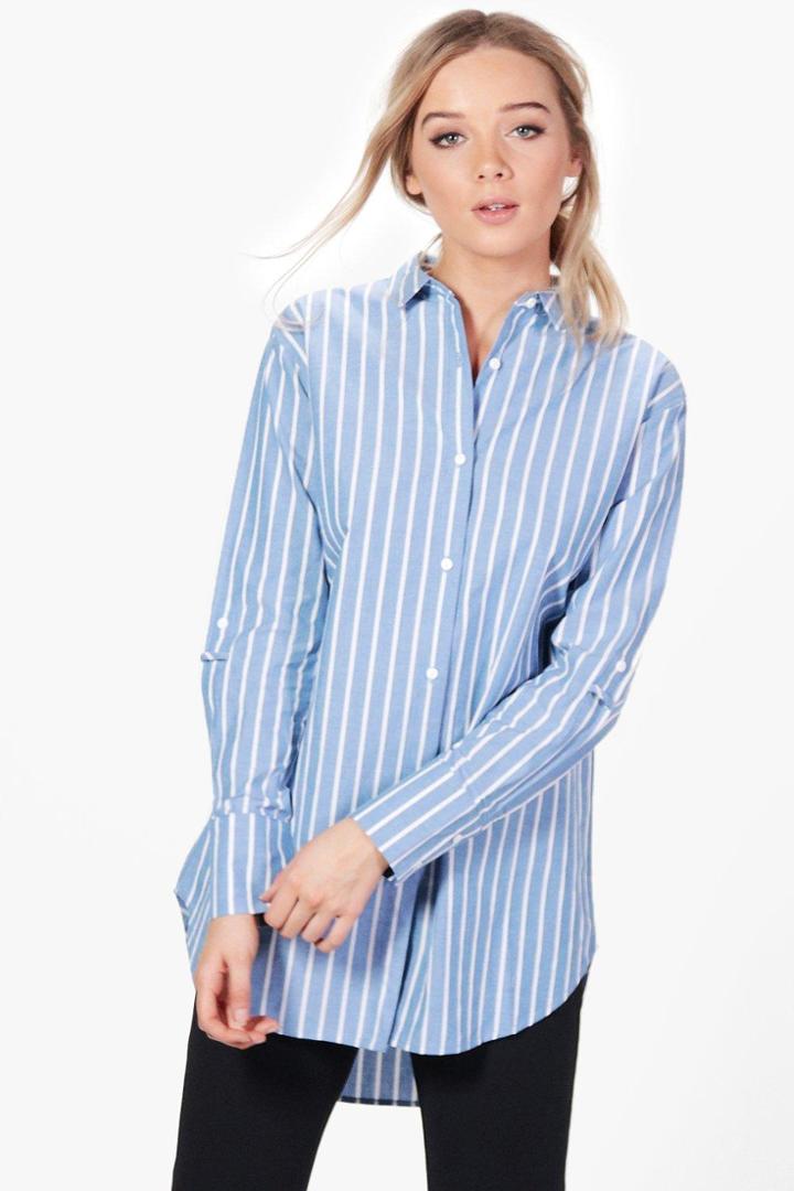 Boohoo Emily Oversized Stripe Shirt Blue