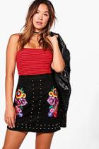 Boohoo Alice Embroidered Applique Stud Front Mini Skirt
