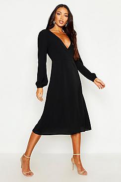 Boohoo Woven Wrap Midi Skater Dress