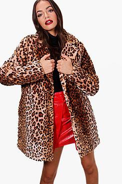 Boohoo Iris Leopard Faux Fur Coat