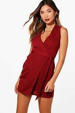 Boohoo Obi Tie Sleeveless Wrap Dress