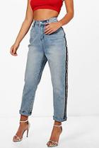 Boohoo Petite Sophia High Rise Sports Tape Mom Jean