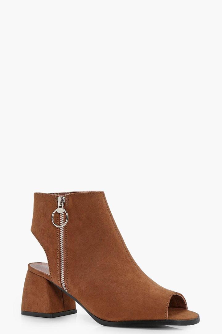 Boohoo Holly Ring Detail Peeptoe Shoeboot Tan