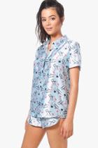 Boohoo Claire Flamingo Print Shirt +short Set Blue