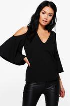 Boohoo Sophie Cold Shoulder Wide Sleeve Top Black