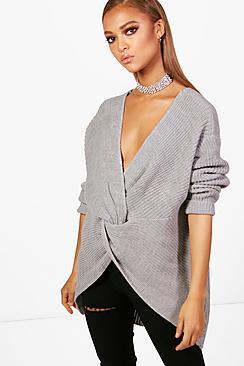 Boohoo Lola Longline Twist Front Jumper