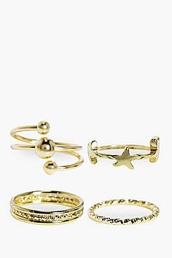 Boohoo Niamh Star & Textured Ring Pack