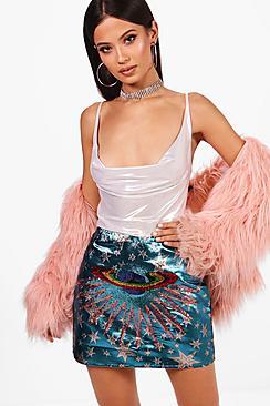Boohoo Katie Woven Star & Planet Sequin Embroidered Skirt