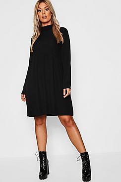Boohoo Plus Rib Turtle Neck Smock Dress