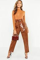 Boohoo Snake Print Pu High Waist Paperbag Trouser