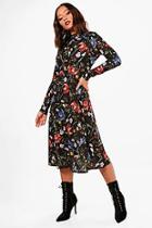 Boohoo Ariella Floral Print Long Sleeve Skater Dress
