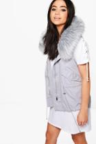 Boohoo Camilla Boutique Faux Fur Hood Gilet Grey