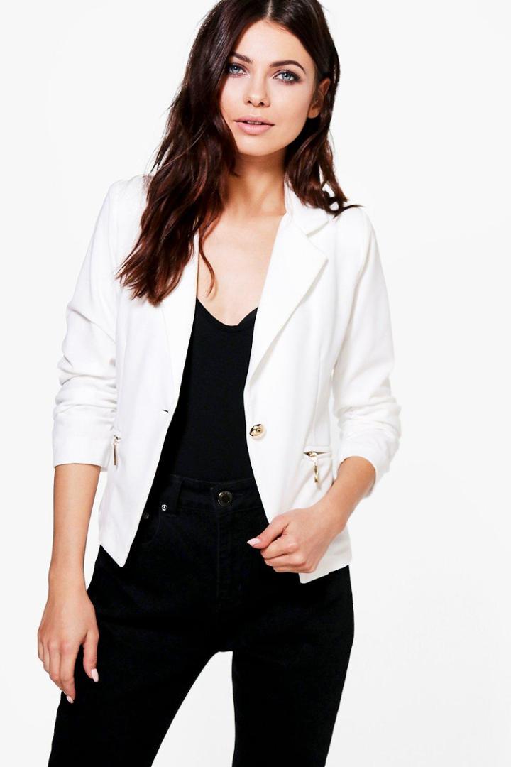 Boohoo Kayla Zip Pocket Blazer Cream