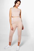 Boohoo Cara Crop Legging Knitted Loungeset Stone