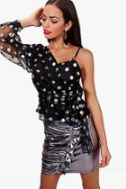 Boohoo Brittany Metallic Spot Sheer One Shoulder Top