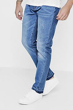 Boohoo Slim Fit Contrast Panelled Jean With Raw Hem