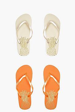 Boohoo Pineapple Print 2 Pack Flip Flops