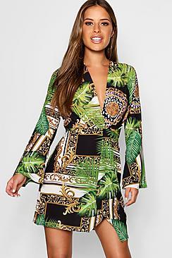 Boohoo Petite Asymmetric Woven Wrap Dress