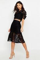 Boohoo Ruched Lace Midi Skirt