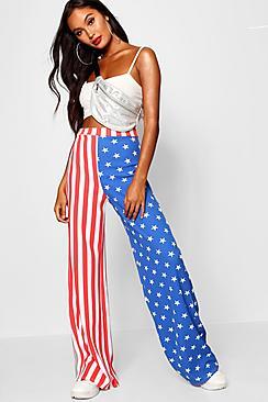Boohoo Stars & Stripes Crepe Wide Leg Trousers