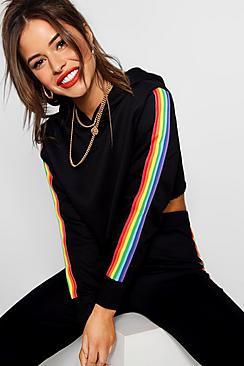 Boohoo Petite Lauren Rainbow Trim Hoody