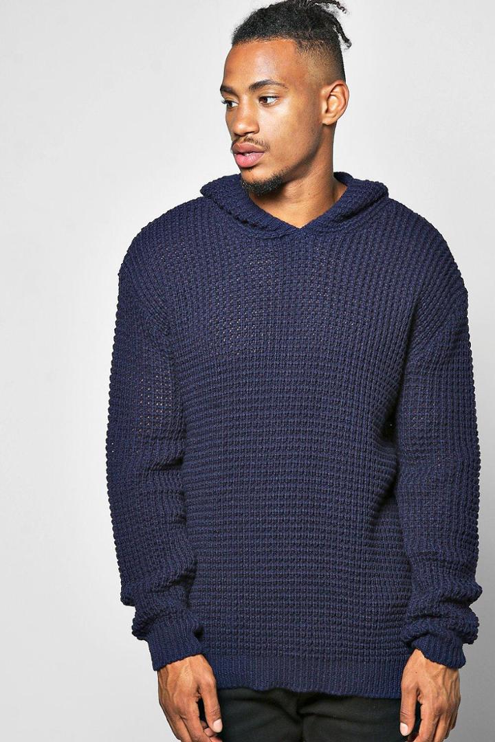 Boohoo Waffle Stitch Hoodie Navy