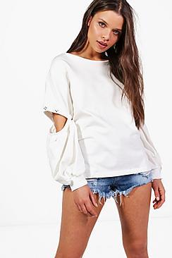 Boohoo Shona Embellished Split Sleeve Sweat