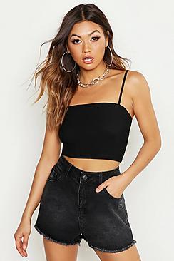 Boohoo Shirred Strappy Cropped Top